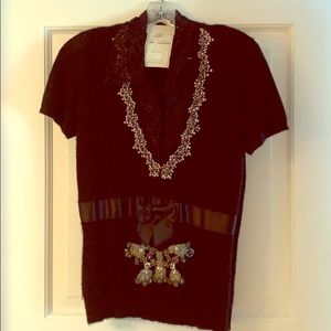 Badgley Mishka black cashmere embellished top, 8